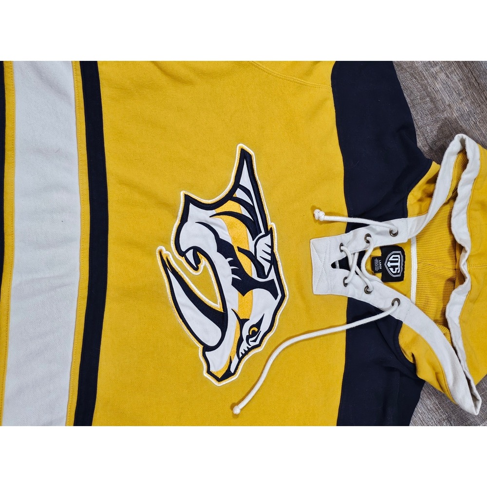 OTS Nashville Predators NHL Hockey Hoodie Lace Up Jersey Yellow Mens Large - Picture 6 of 7